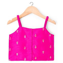 Babyhug Woven Half Sleeves Choli Lehenga Set with Dupatta With Sequin Floral Design & Lace Detailing - Dark Pink
