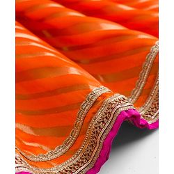 Babyhug Woven Half Sleeves Choli Lehenga Set with Dupatta With Sequin Floral Design & Lace Detailing - Dark Pink