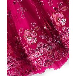 Babyhug Woven Half Sleeves Choli Lehenga Set with Dupatta With Sequin Floral Design & Lace Detailing - Dark Pink