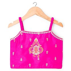 Babyhug Woven Half Sleeves Choli Lehenga Set with Dupatta With Sequin Floral Design & Lace Detailing - Dark Pink