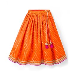 Babyhug Woven Half Sleeves Choli Lehenga Set with Dupatta With Sequin Floral Design & Lace Detailing - Dark Pink