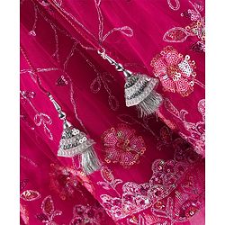 Babyhug Woven Half Sleeves Choli Lehenga Set with Dupatta With Sequin Floral Design & Lace Detailing - Dark Pink