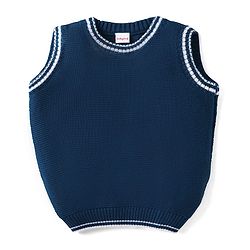 Babyhug Knit Sleeveless Solid Color Sweater Vest - Navy Blue