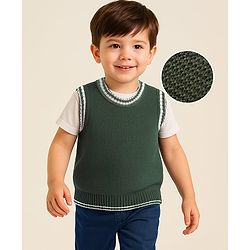 Babyhug Knit Sleeveless Solid Color Sweater Vest - Navy Blue