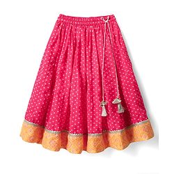 Babyhug Woven Half Sleeves Bandhani Printed Lehenga Choli Set With Embroidery Detailing & Dupatta - Fuchsia