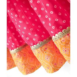 Babyhug Woven Half Sleeves Bandhani Printed Lehenga Choli Set With Embroidery Detailing & Dupatta - Fuchsia