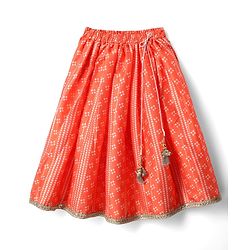 Babyhug Woven Half Sleeves Bandhani Printed Lehenga Choli Set With Embroidery Detailing & Dupatta - Orange