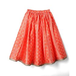 Babyhug Woven Half Sleeves Bandhani Printed Lehenga Choli Set With Embroidery Detailing & Dupatta - Orange