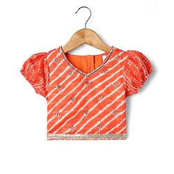 Babyhug Woven Half Sleeves Bandhani Printed Lehenga Choli Set With Embroidery Detailing & Dupatta - Orange