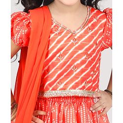Babyhug Woven Half Sleeves Bandhani Printed Lehenga Choli Set With Embroidery Detailing & Dupatta - Orange