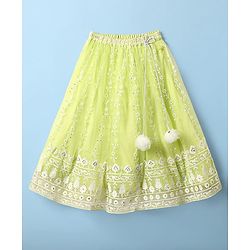 Babyhug Woven Half Sleeve Choli Lehenga And Dupatta Set with Net Sequenced & Floral Embroidery - Light Green