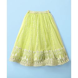 Babyhug Woven Half Sleeve Choli Lehenga And Dupatta Set with Net Sequenced & Floral Embroidery - Light Green