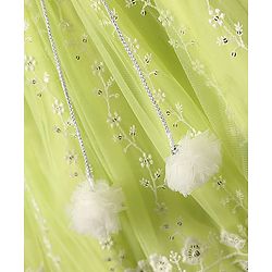 Babyhug Woven Half Sleeve Choli Lehenga And Dupatta Set with Net Sequenced & Floral Embroidery - Light Green