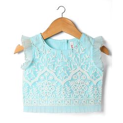Babyhug Woven Sleeveless Choli Lehenga & Dupatta Set With Floral Embriodery - Light Blue