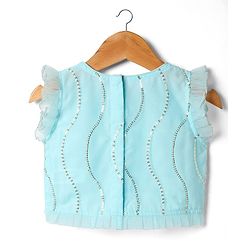 Babyhug Woven Sleeveless Choli Lehenga & Dupatta Set With Floral Embriodery - Light Blue