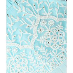 Babyhug Woven Sleeveless Choli Lehenga & Dupatta Set With Floral Embriodery - Light Blue