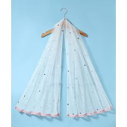 Babyhug Woven Sleeveless Lehenga Choli & Dupatta Set With Floral Embroidery & Sequin Detailing - White & Pink