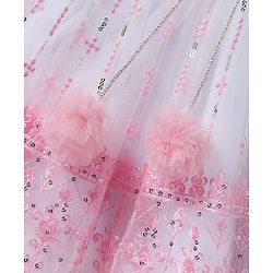 Babyhug Woven Sleeveless Lehenga Choli & Dupatta Set With Floral Embroidery & Sequin Detailing - White & Pink