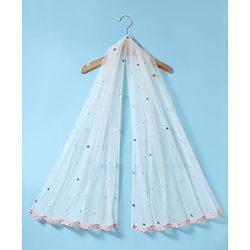 Babyhug Woven Sleeveless Lehenga Choli & Dupatta Set With Floral Embroidery & Sequin Detailing - White & Pink