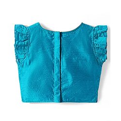 Babyhug Woven Frill Sleeves Kalli Style Embriodered Lehenga Choli & Dupatta Set - Teal Blue
