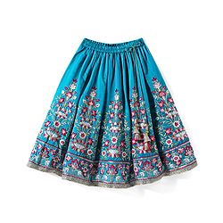 Babyhug Woven Frill Sleeves Kalli Style Embriodered Lehenga Choli & Dupatta Set - Teal Blue