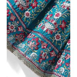 Babyhug Woven Frill Sleeves Kalli Style Embriodered Lehenga Choli & Dupatta Set - Teal Blue