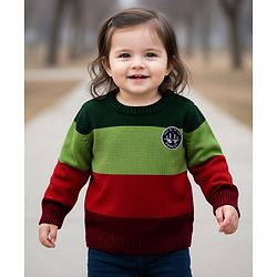 Babyhug Knit Full Sleeves Pullover Sweater with Color Block - Multicolor