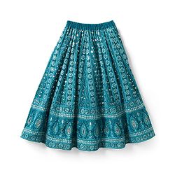 Babyhug Woven Half Sleeves Floral Embroidered Choli Lehenga & Dupatta Set - Teal Blue