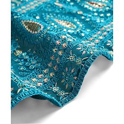 Babyhug Woven Half Sleeves Floral Embroidered Choli Lehenga & Dupatta Set - Teal Blue
