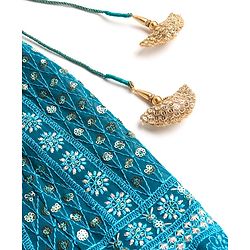 Babyhug Woven Half Sleeves Floral Embroidered Choli Lehenga & Dupatta Set - Teal Blue