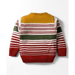 Babyhug Knitted Full Sleeves Striped Pullover Sweater With Patch Detailing - Multicolor