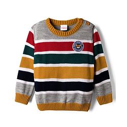 Babyhug Knit Full Sleeves Pullover Sweater with Stripes - Multicolor