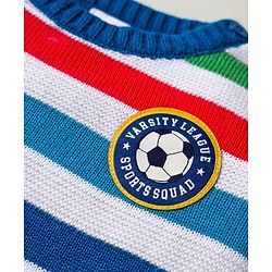 Babyhug Knitted Full Sleeves Striped Pullover Sweater With Football Patch - Multicolor