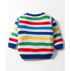 Babyhug Knitted Full Sleeves Striped Pullover Sweater With Football Patch - Multicolor