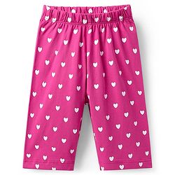 Babyhug Cotton Knit Frill Sleeves Capri Night Suit With Text & Heart Print - Pink