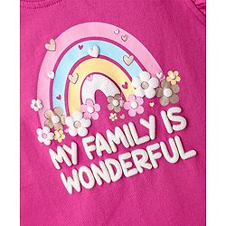 Babyhug Cotton Knit Frill Sleeves Capri Night Suit With Text & Heart Print - Pink