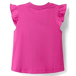 Babyhug Cotton Knit Frill Sleeves Capri Night Suit With Text & Heart Print - Pink