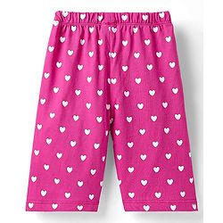 Babyhug Cotton Knit Frill Sleeves Capri Night Suit With Text & Heart Print - Pink