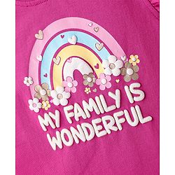 Babyhug Cotton Knit Frill Sleeves Capri Night Suit With Text & Heart Print - Pink