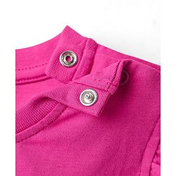 Babyhug Cotton Knit Frill Sleeves Capri Night Suit With Text & Heart Print - Pink