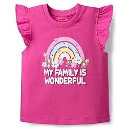 Babyhug Cotton Knit Frill Sleeves Capri Night Suit With Text & Heart Print - Pink