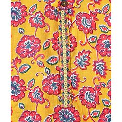 Babyhug Cotton Woven Mandarin Collar Full Sleeves Kurta Pajama Set With Floral Print - Yellow
