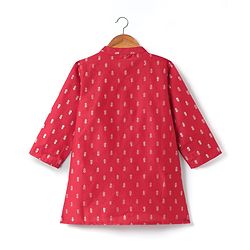 Babyhug Woven Mandarin Collar Full Sleeves Kurta Pyjama Set With Foil Print - Red