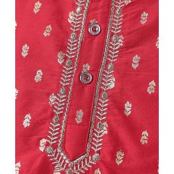 Babyhug Woven Mandarin Collar Full Sleeves Kurta Pyjama Set With Foil Print - Red