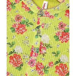 Babyhug Woven Mandarin Collar Full Length Kurta Pajama Set With Floral Print - Green