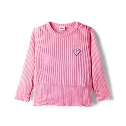 Babyhug Knit Full Sleeves Pullover Sweater with Heart Embroidery - Pink