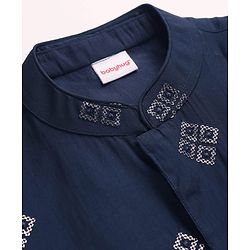 Babyhug Full Sleeves Kurta Pajama Set with Embroidered Jacket - Navy Blue