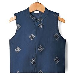 Babyhug Full Sleeves Kurta Pajama Set with Embroidered Jacket - Navy Blue