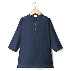 Babyhug Full Sleeves Kurta Pajama Set with Embroidered Jacket - Navy Blue