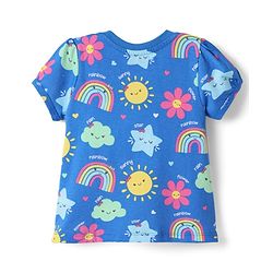 Babyhug Cotton Knit Half Sleeves Co-ords Night Suit With Floral Print - Blue